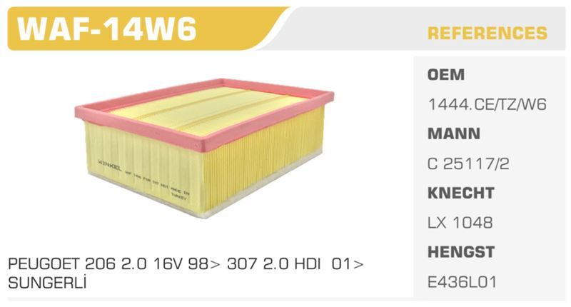 WINKEL WAF14W6 — HAVA FİLTRESİ 307 / C4 2.0 HDI DW10TD Koli: 30 Ad.