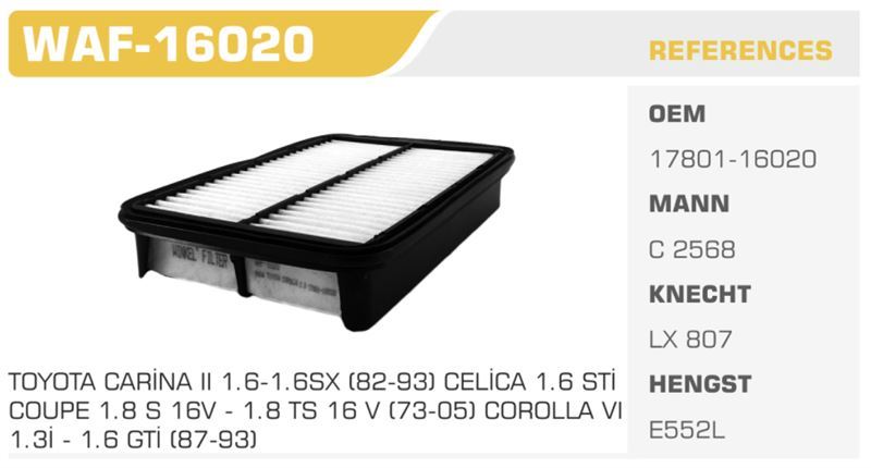 WINKEL WAF16020 — HAVA FİLTRESİ CORONA AT171 AT181 88>91 1.8S 16V Koli: 40 Ad.