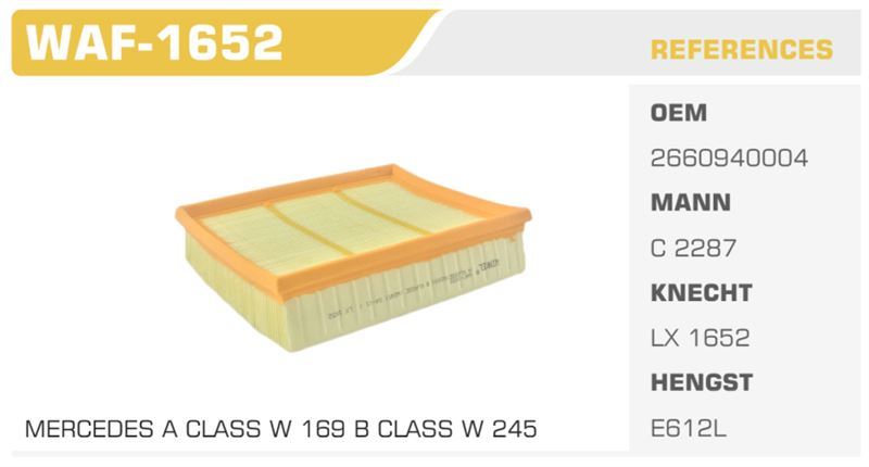WINKEL WAF1652 — HAVA FİLTRESİ MERCEDES A150 A160 A170 A180 A200 B150 B160 B170 B180 B200 Koli: 36 Ad.