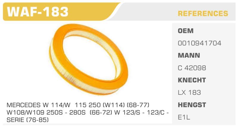 WINKEL WAF183 — HAVA FİLTRESİ 250.280 REIHE Koli: 20 Ad.