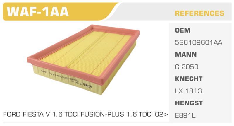 WINKEL WAF1AA — HAVA FİLTRESİ FIESTA V 05> FUSION 1.6 TDCI 90HP İNCE Koli: 20 Ad.