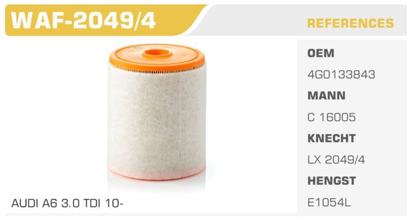 WINKEL WAF20494 — HAVA FİLTRESİ A6 11> A6 A7 10> 2.8 FSI 3.0 TDI 3.0 TFSI Koli: 20 Ad.