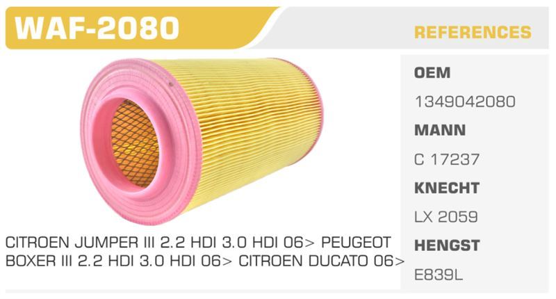WINKEL WAF2080 — HAVA FİLTRESİ DUCATO 06> DUCATO III / BOXER 06> BOXER III BOXER / JUMPER 06> JUMPER III JUMPER YM 2.2 HDI