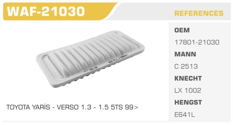 WINKEL WAF21030 — HAVA FİLTRESİ YARIS 99-10 1.3 Koli: 60 Ad.