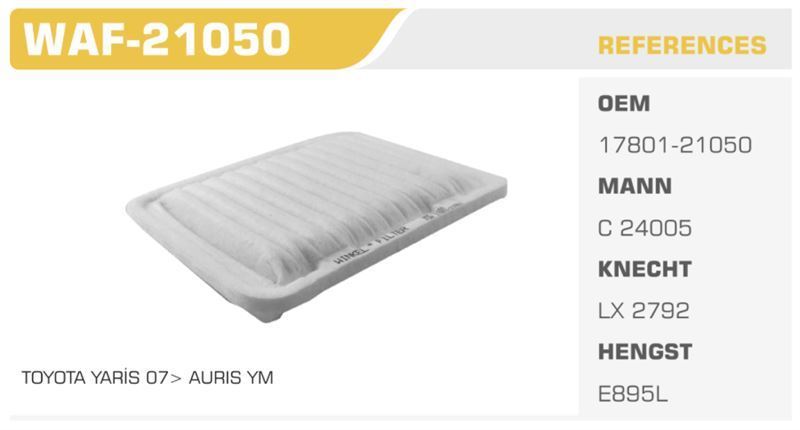 WINKEL WAF21050P — HAVA FİLTRESİ COROLLA 07-11 AURIS 07-11 AVENSIS 09-12 RAV4 1.3 1.4 1.6 VVTI 1.5 1.8 (POŞETLİ)
