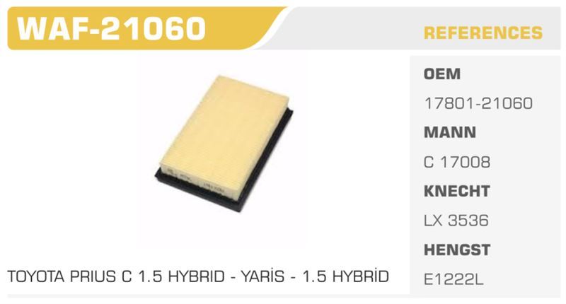WINKEL WAF21060 — HAVA FİLTRESİ C1 II / YARIS 1.0 VTI 12V Koli: 20 Ad.