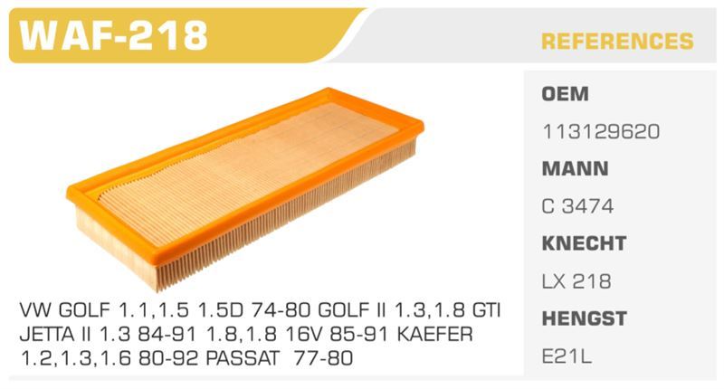 WINKEL WAF218 — HAVA FİLTRESİ 1303 GOLF I TRANSPORTER T4 CARAVELLE 90-95 / 80 / ESCORT III IV ORION CAPRI 1.9TDI 1.9D Koli: