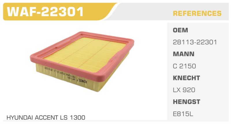 WINKEL WAF22301 — HAVA FİLTRESİ ACCENT 95>00 1.3 Koli: 20 Ad.