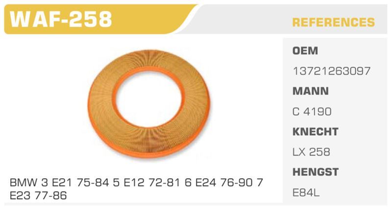 WINKEL WAF258 — HAVA FİLTRESİ BMW 21 320/6 E12 520 525 528 TEPSİ Koli: 20 Ad.
