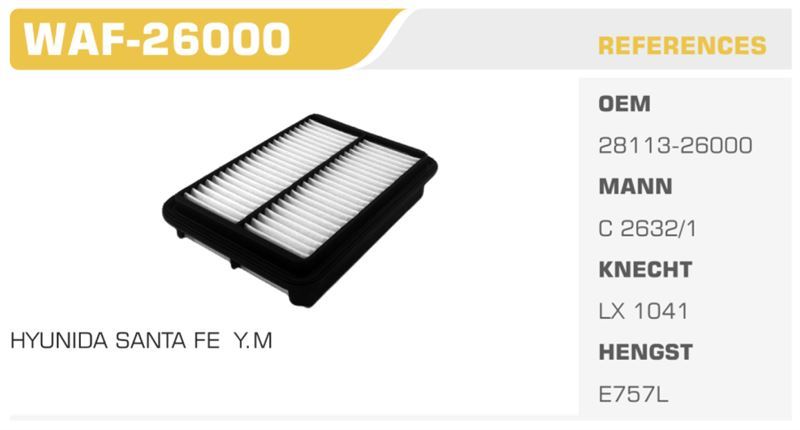 WINKEL WAF26000 — HAVA FİLTRESİ SANTA FE 01-06 2.7 V6 Koli: 40 Ad.