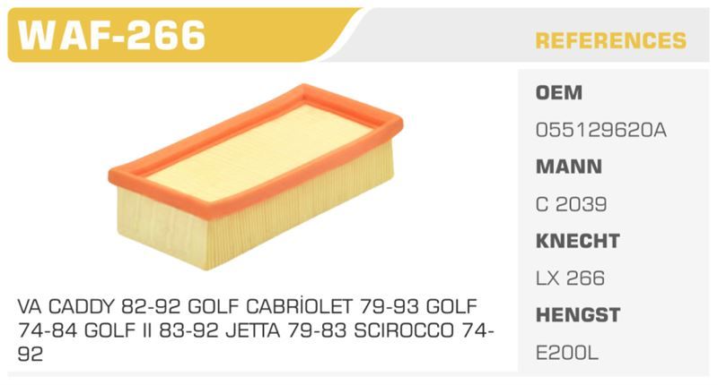 WINKEL WAF266 — HAVA FİLTRESİ GOLF I II CABRIO 83>91 Koli: 50 Ad.