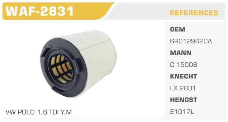 WINKEL WAF2831 — HAVA FİLTRESİ POLO 09> PASSAT / A1 A3 / IBIZA V / FABIA 1.2 TSI 1.4 TSI 1.6 TDCI 1.2 TDI 1.4 GTI Koli: 36