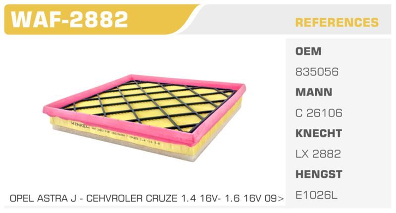 WINKEL WAF2882 — HAVA FİLTRESİ ASTRA J / CRUZE 1.4 100HP 1.6 115HP(ITHAL)