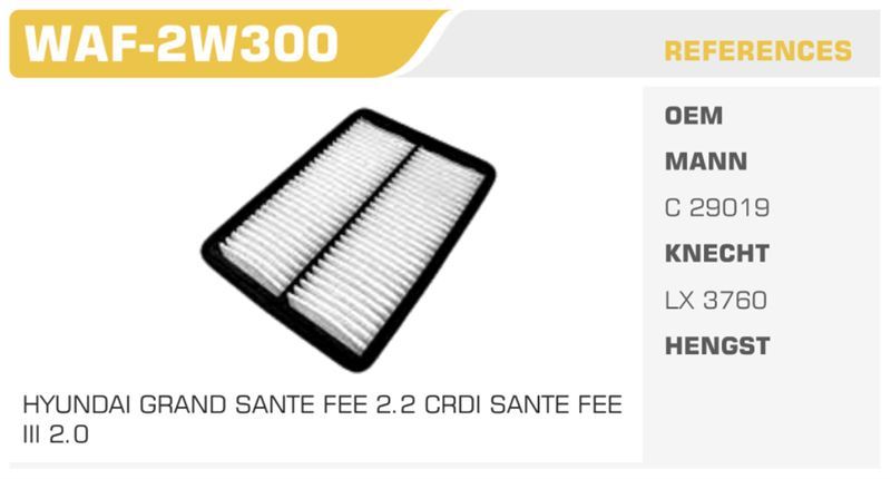 WINKEL WAF2W300 — HAVA FİLTRESİ SANTA FE III / SORENTO II 2.0 CRDI 2.2 CRDI Koli: 20 Ad.