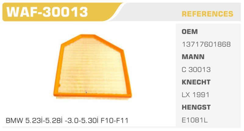 WINKEL WAF30013 — HAVA FİLTRESİ BMW X3 11> BMW X4 14> 2.0I 2.8I Koli: 20 Ad.