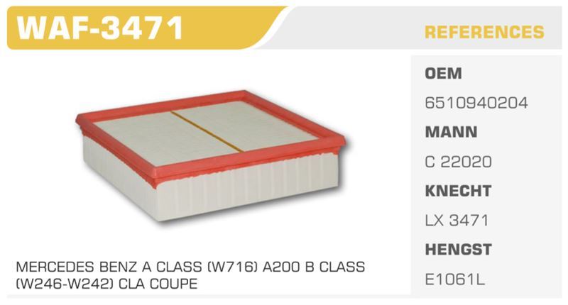 WINKEL WAF3471 — HAVA FİLTRESİ MERCEDES A160 A180 A200 CDI B160 B180 B200 B220 CDI CLA GLA 220 200 CDI CITAN 109CDI 12>