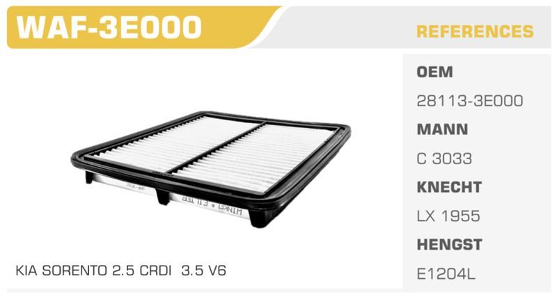 WINKEL WAF3E000 — HAVA FİLTRESİ SORENTO 02>10 2.5 CRDI Koli: 24 AD