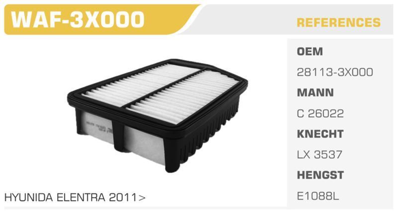 WINKEL WAF3X000P — HAVA FİLTRESİ i30 ELANTRA 11> / CEED 12> SPORTAGE 1.4 1.6 1.8 2.0 1.7 CRDI (POSETLI)