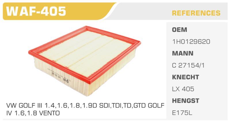 WINKEL WAF405 — HAVA FİLTRESİ GOLF III IV 98-02 91-97 1.4 1.6 1.9TDI 1.9D 2.0 1.8 Koli: 24 Ad.