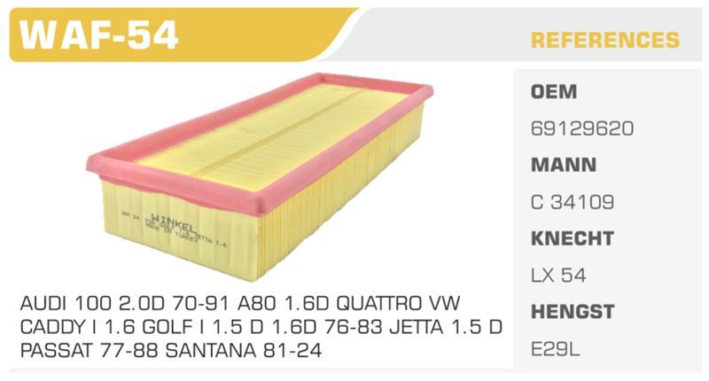 WINKEL WAF54 — HAVA FİLTRESİ GOLF JETTA / 80 1.6D Koli: 38 Ad.