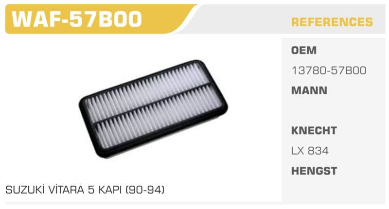 WINKEL WAF57B00 — HAVA FİLTRESİ VITARA 93-97 1.6 ENJ. Koli: 40 Ad.