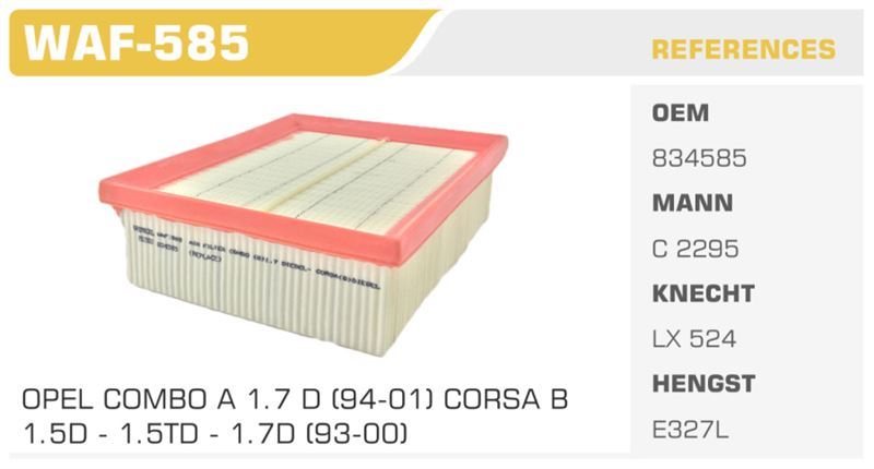 WINKEL WAF585 — HAVA FİLTRESİ CORSA B 93> COMBO 1.7D Koli: 40 Ad.