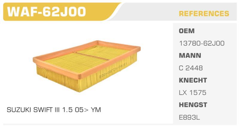 WINKEL WAF62J00 — HAVA FİLTRESİ SWIFT 05> 1.3 1.5 1.6 Koli: 20 Ad.