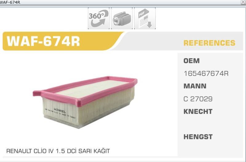 WINKEL WAF674RKEÇEP — HAVA FILTRESI CLIO IV-DACIA POŞETLİ (KEÇE)