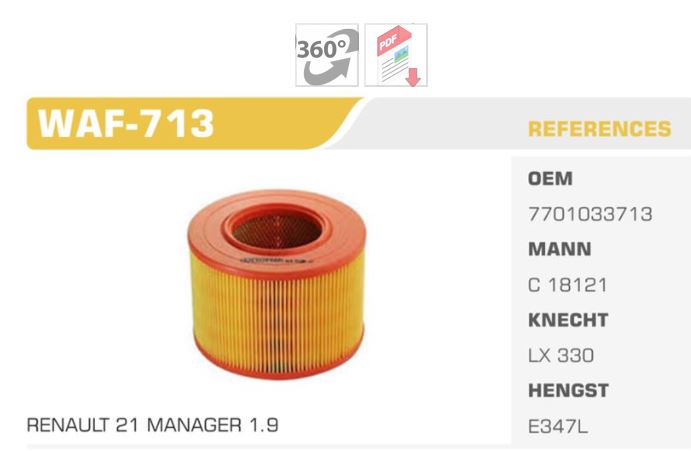 WINKEL WAF713 — RENAULT 21 MANEGER DIZEL HAVA FILTRESI