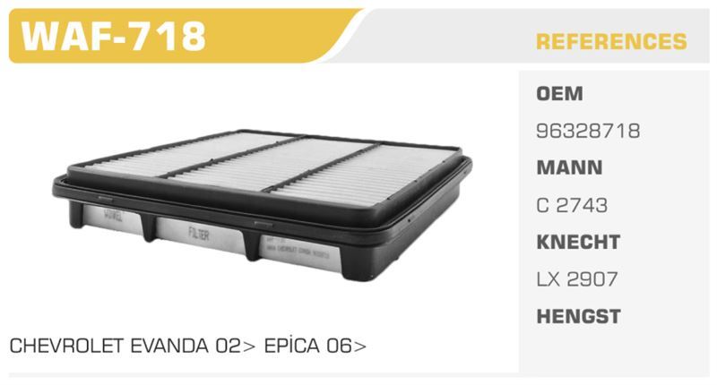 WINKEL WAF718 — HAVA FİLTRESİ EPICA 06> EVANDA 05> 2.0 Koli: 20 Ad.