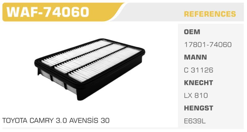 WINKEL WAF74060 — HAVA FİLTRESİ CAMRY 90>00 2.0 16V Koli: 40 Ad.