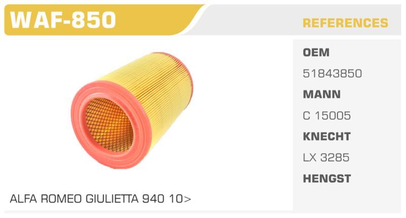 WINKEL WAF850 — HAVA FİLTRESİ GIULIETTA 10> 1.6 JTDM Koli: 20 Ad.