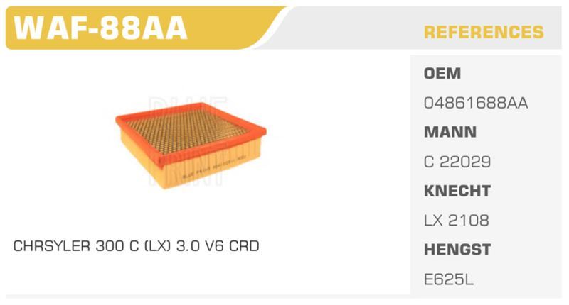 WINKEL WAF88AA — HAVA FİLTRESİ GRAND CHEROKEE / 300 C 05>12 3.0 CRD Koli: 36 Ad.