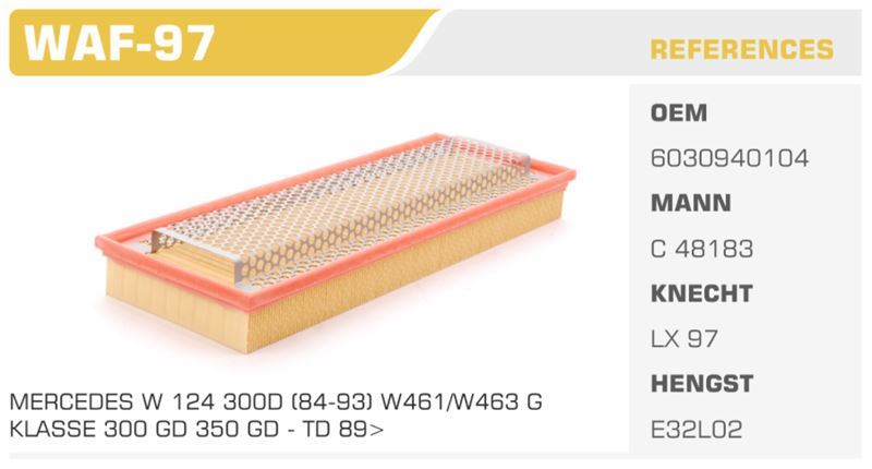 WINKEL WAF97 — HAVA FİLTRESİ MERCEDES W124 86>96 330D Koli: 20 Ad.