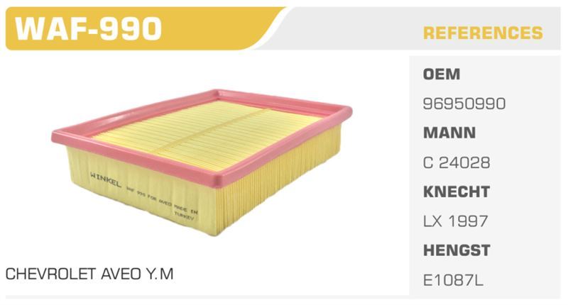 WINKEL WAF990 — HAVA FİLTRESİ AVEO 11> 1.2 1.3D 1.4 1.6 Koli: 36 Ad.