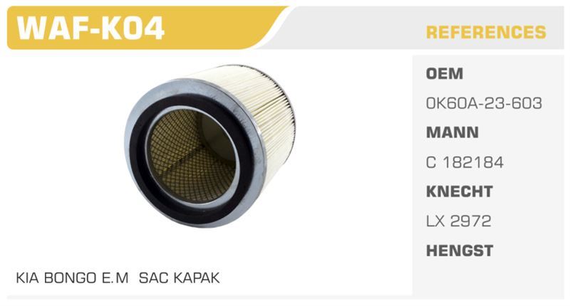 WINKEL WAFK04 — HAVA FİLTRESİ BONGO K2500 99-03 Koli: 18 Ad.