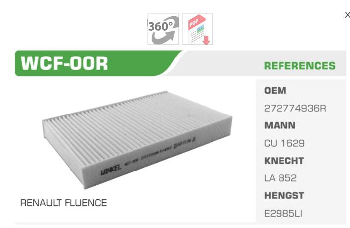 WINKEL WCF00RP — POSETLI POLEN FİLTRESİ RENAULT FLUENCE
