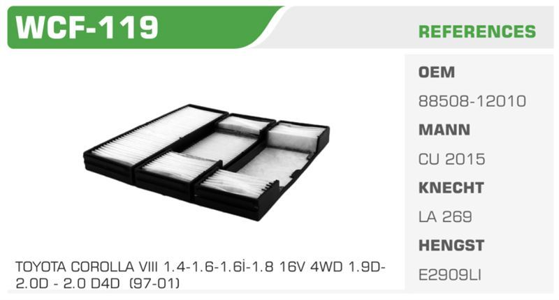 WINKEL WCF119 — POLEN FİLTRESİ COROLLA 95>02 AE101 AE111 Koli: 40 Ad.