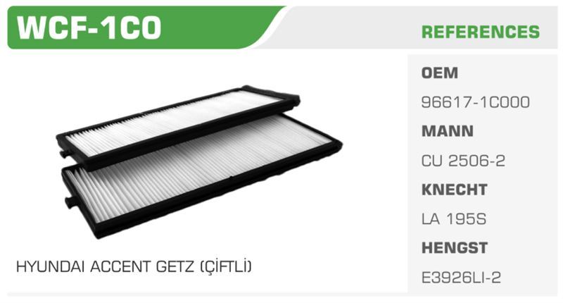WINKEL WCF1C0 — POLEN FİLTRESİ ACCENT ADMIRE GETZ ÇİFTLİ Koli: 68 Ad.