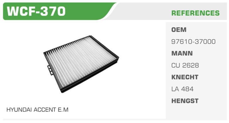 WINKEL WCF370 — POLEN FİLTRESİ ACCENT MILENYUM 00-03 Koli: 36 Ad.