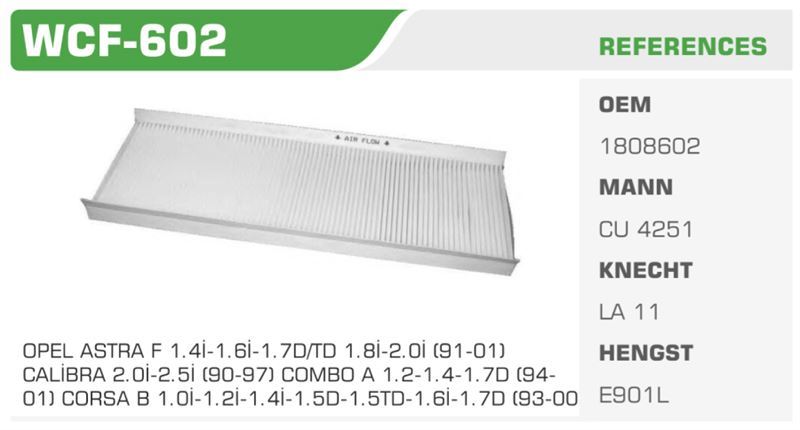 WINKEL WCF602 — POLEN FİLTRESİ ASTRA F CORSA B COMBO TIGRA Koli: 42 Ad.
