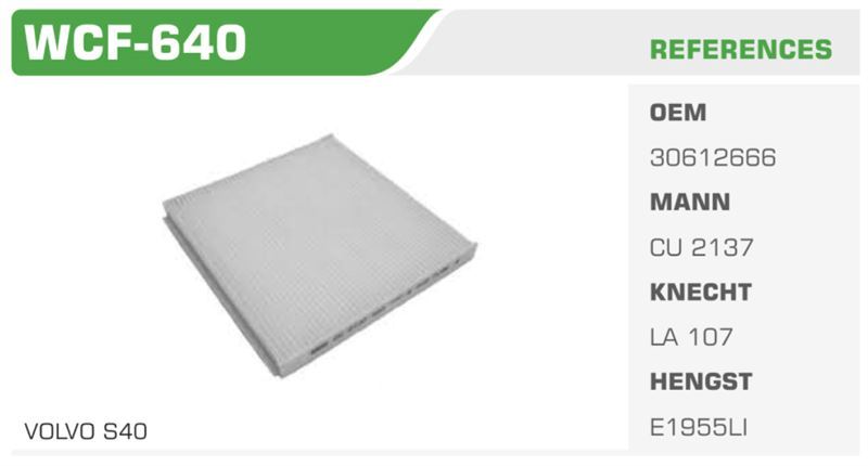 WINKEL WCF640 — POLEN FİLTRESİ S40 95> V40 95> Koli: 68 Ad.