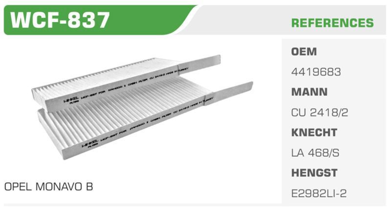 WINKEL WCF837P — POLEN FİLTRESİ RENAULT KANGO III ÇİFTLİ(POSETLI)