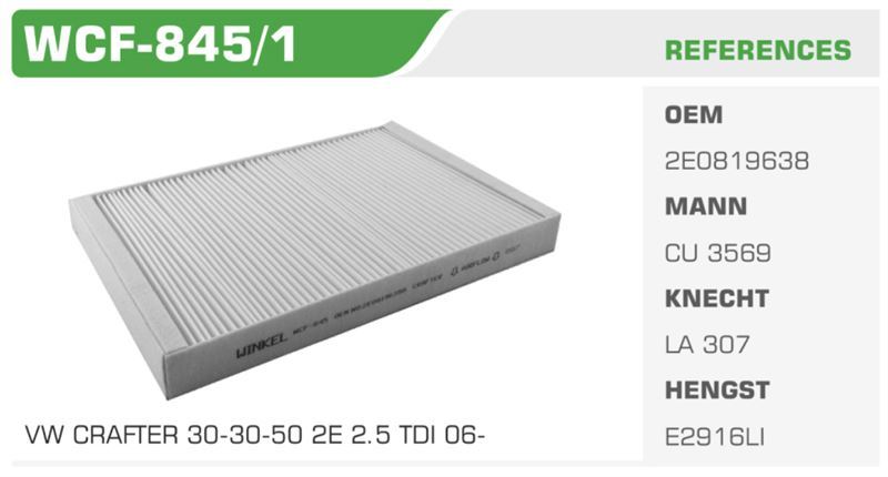 WINKEL WCF8451 — POLEN FİLTRESİ CRAFTER 06> / SPRINTER 06> ÇERÇEVESİZ Koli: 26 Ad.