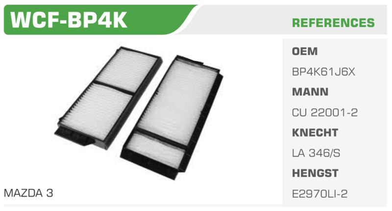 WINKEL WCFBP4K — POLEN FİLTRESİ MAZDA 3 03> MAZDA 5 05> KASALI Koli: 20 Ad.