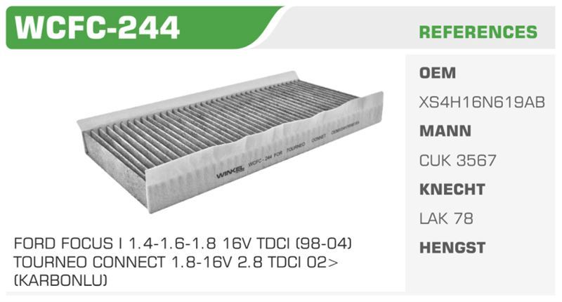 WINKEL WCFC244 — POLEN FİLTRESİ FOCUS I 98-04 TOURNEO CONNECT TRANSIT CONNECT KARBONLU Koli: 31 Ad.