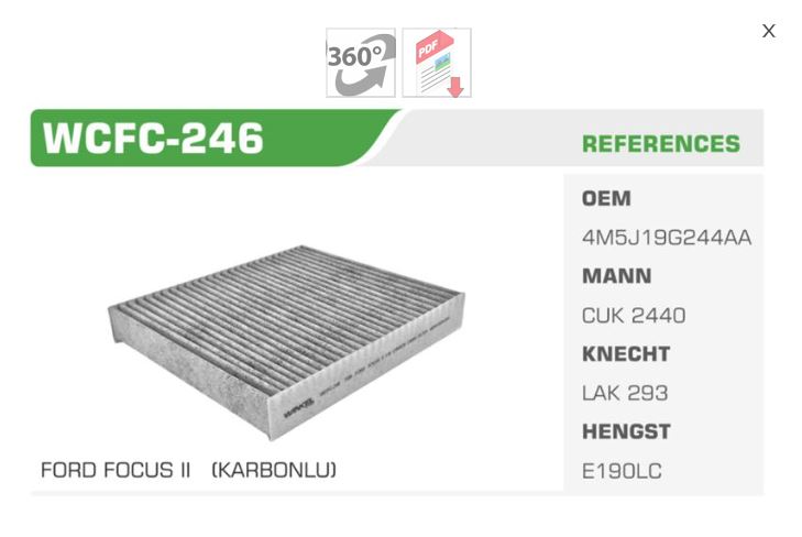 WINKEL WCFC246 — POLEN FİLTRESİ FORD FOCUS VOLVO S40 KARBONLU
