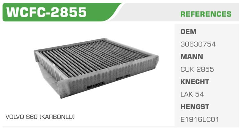 WINKEL WCFC2855 — POLEN FİLTRESİ S60 S70 S80 V70 XC70 XC90 C70 KARBONLU Koli: 27 Ad.