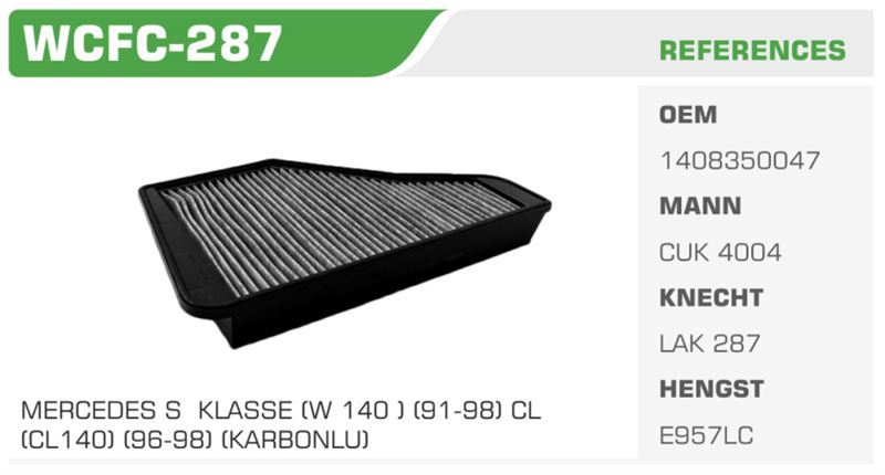 WINKEL WCFC287 — POLEN FİLTRESİ MERCEDES W140 C140 S280 Koli: 20 Ad.