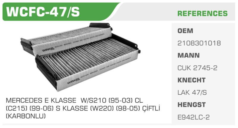 WINKEL WCFC47S — POLEN FİLTRESİ MERCEDES CLK SLK E SERİ C SERİ S SERİ Koli: 36 Ad.